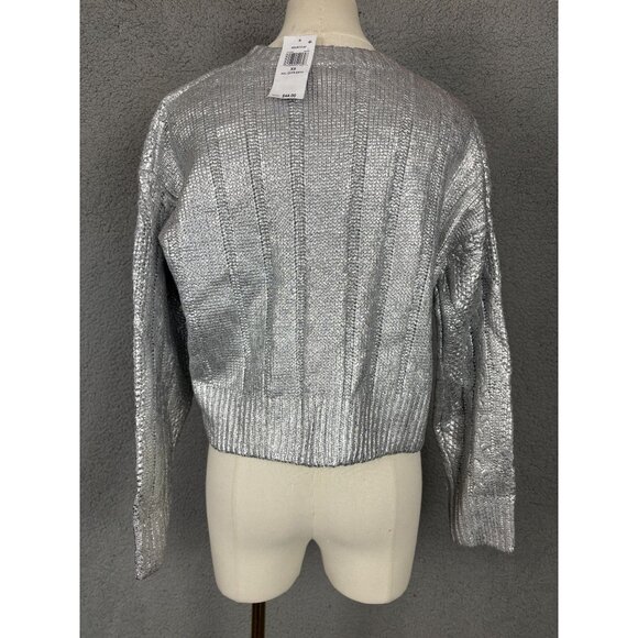 Hooked up by Lot Juniors' Shine Cable-Knit Crewneck Sweater Silver Size XS NWT's - Picture 5 of 8